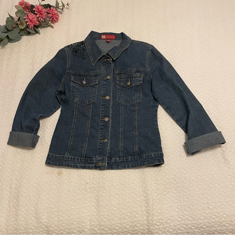 Dark Blue Denim Jacket with Black Embroidery—‎ Size S